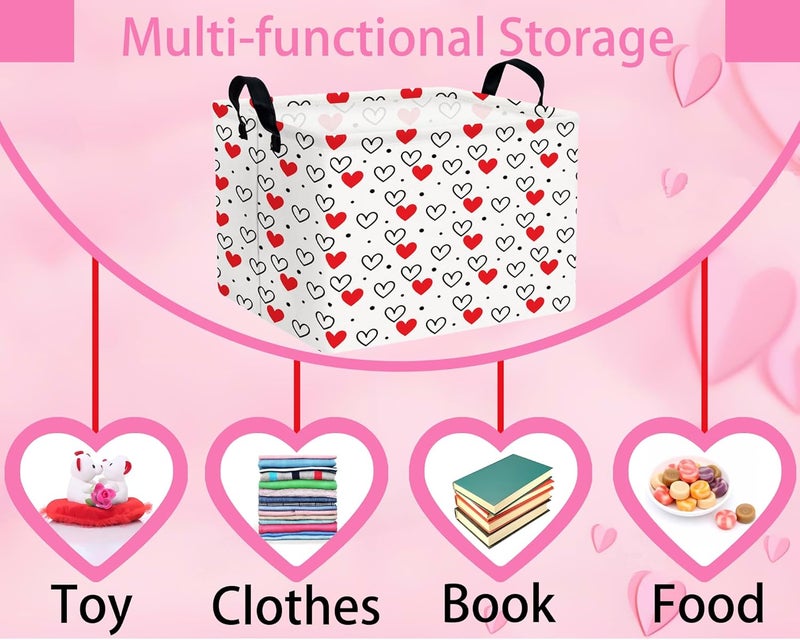 BOOHIT Valentines Day Basket Large Foldable Heart Shaped Storage Box for Gifts Kids Empty Storage Bins Rectangular Toy Organizer Decor (Black Dot Love Red Love) - Image 4